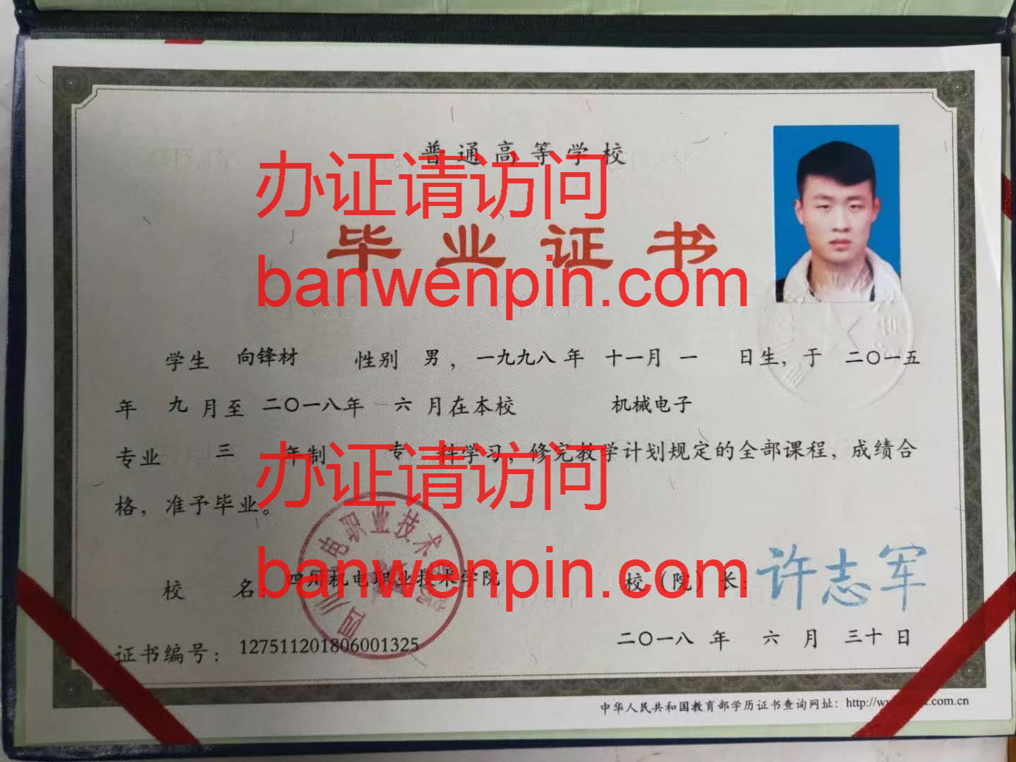 普通大学毕业证书样本